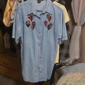 Patrice Designs Embroidered Denim Shirt with Hot Air Balloons